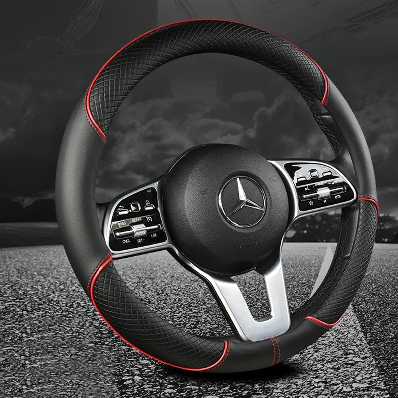 Full Leather Stitching Line Car Steering Wheel Cover, Three-Dimensional Anti Slip, Timple and Fashionable. Suitable for Car Deco-animated-img