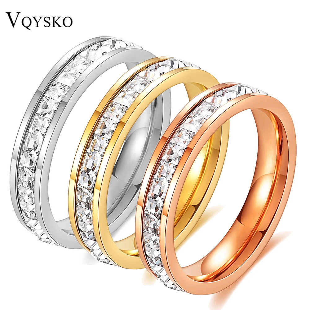 VQYSKO Square Zircon Stainless Steel Ring White Zircon Engagement Party Accessories Geometric Couple Custom Ring-animated-img