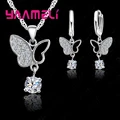 New Bridal Jewelry Sets S925 Sterling Silver Mosaic Butterfly CZ Crystal Paved Necklace Pendant Hoop Earrings Jewelry Set preview-1