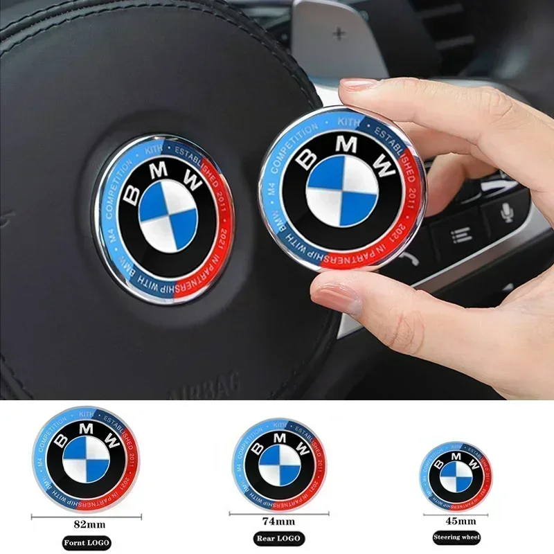 3PCS 45/74/82mm Hood Front Rear Trunk Steering Wheel Car Badge Emblem For BMW E39 E46 E90 E91 E60/61 F10 F30 F20 G01 G30-animated-img