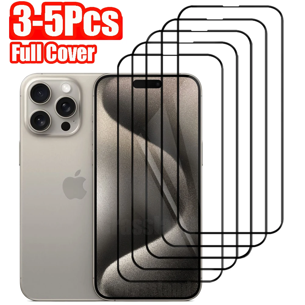 3-5Pcs Full Cover Screen Protector For iPhone 15 14 13 12 11 Pro Max Protective Glass For iPhone X XR XS Max Tempered Glass Film-animated-img