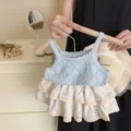 2024 Girls Set Korean Children's Clothing Summer Girls' Set Hollow Knit Vest Flower Skirt 2Pcs Set Girl Clothes Suit