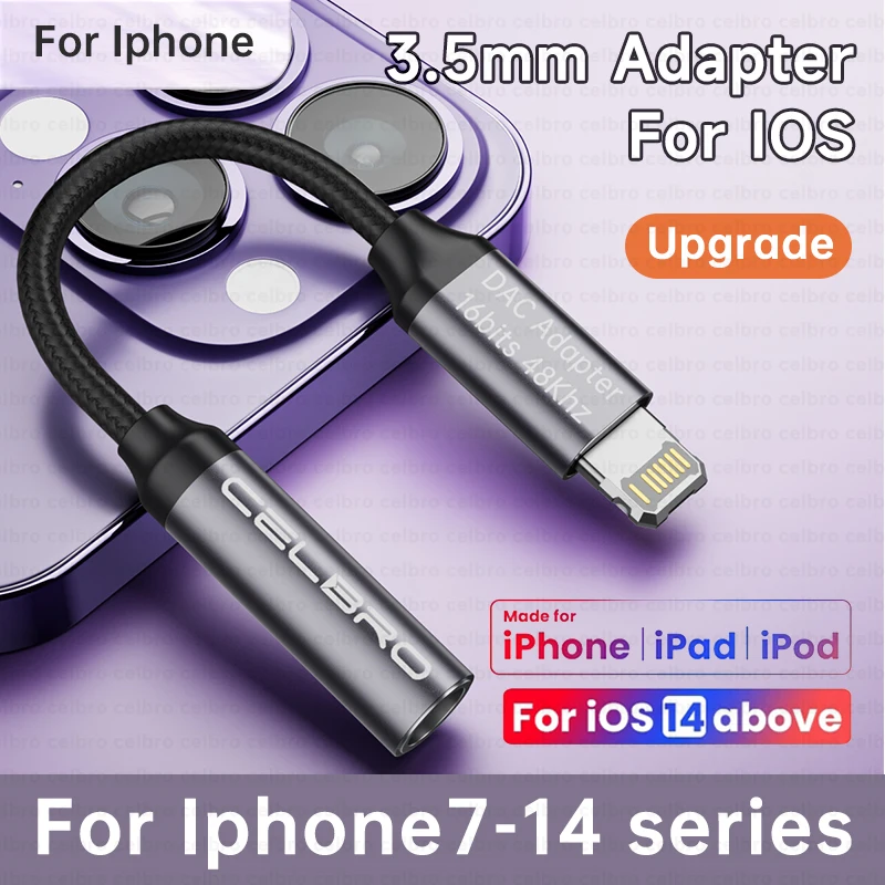 For IOS To 3.5 mm Audio Adapter Aux Lightning Cat For iPhone 14 13 12 Pro Max iPad Air Apple 3 5 Jack Headphones Cable Connector-animated-img