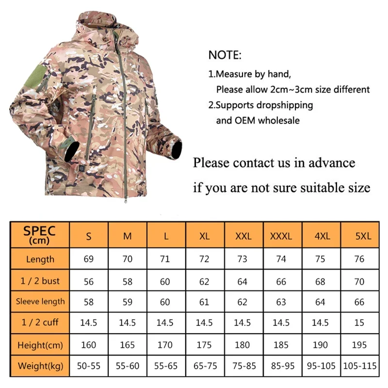 HAN WILD Soft Shell Jacket Sharkskin Fleece Jacket Hiking Waterproof Hunting Windbreaker Coat Outdoor Camping Tactical Clothing-animated-img