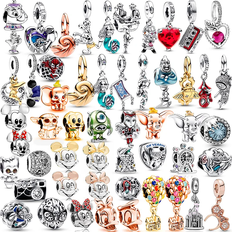 Disney Mickey Minnie Ice and Snow Princess Cartoon Series Pendant DIY Large Hole Zinc Alloy Charm Jewelry-animated-img