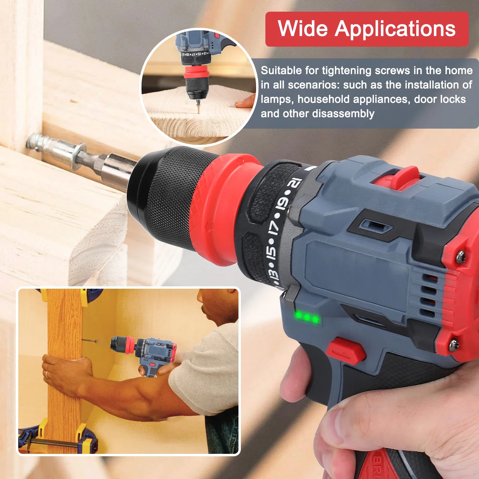 21V 2in1 Lithium Drill Electric Screwdriver Multi-function Power Tool 55Nm Torque Brushless Motor Practical Screw Driver-animated-img