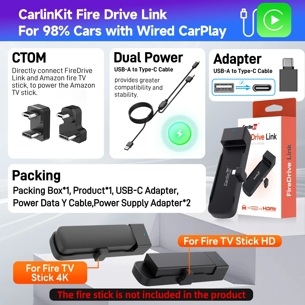 2024 HDMI Carlinkit FireDrive Link For Amazon Fire TV Stick Videos HDMI Vehicle Streaming Box Car HDMI Adapter faster connection-animated-img