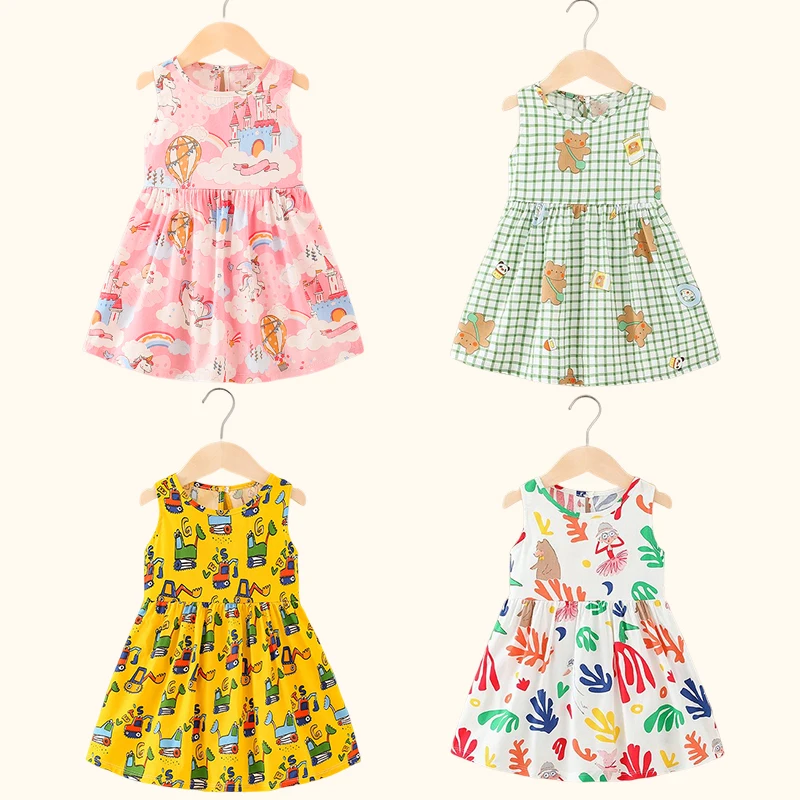 Girl Dress Cotton Summer Kids Clothes Girls Children Flower Dresses Sleeveless Princess Party Outfit Children's Clothing-animated-img