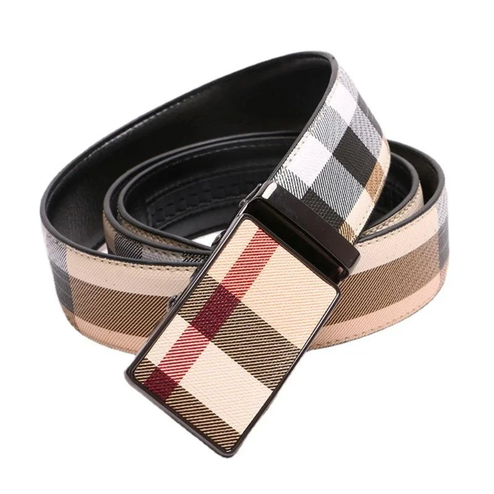 2024 New Men's Stripe Leather Belt Fashion Belt Men's Leather Belt Automatic Buckle Male Pure Leather Business Leisure Belts-animated-img