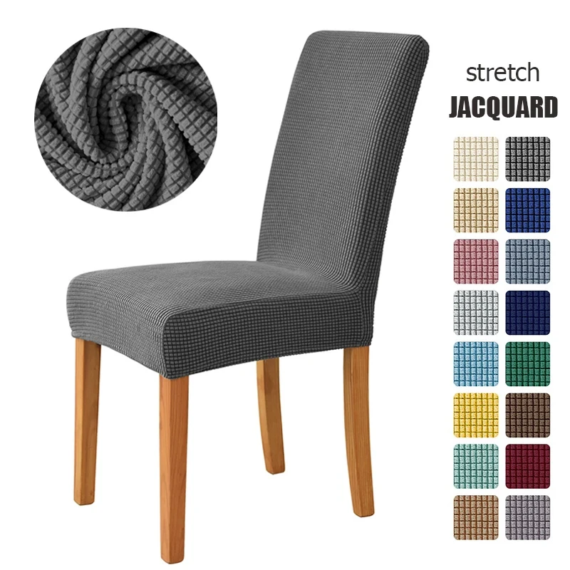 Jacquard Chair Cover for Dining Room Stretch Jacquard Dining Chair Cover Slipcover Elastic Spandex Kitchen Chair Cover-animated-img