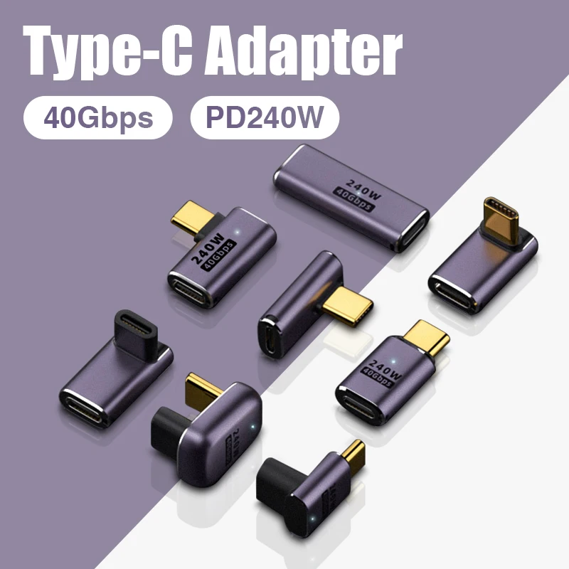 USB 4.0 PD 240W 8K 60Hz Charger Connector for Macbook 40Gbps High Speed USB C OTG U-Shape Straight Angle Male to Female Adapter-animated-img