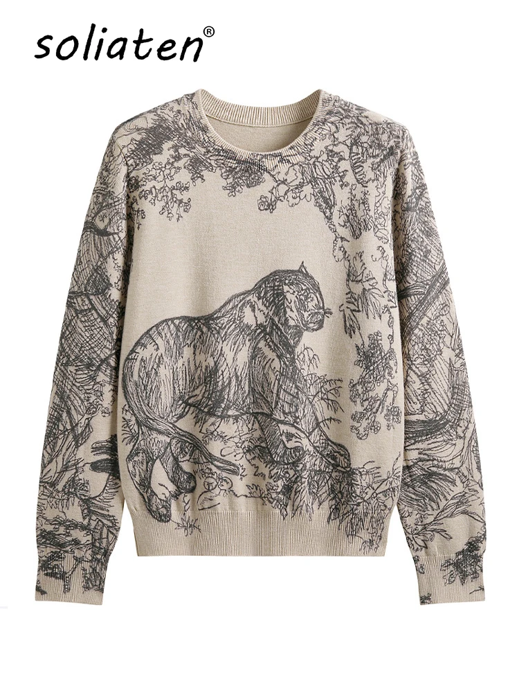 Luxury Designer Sweater Women Animal Floral Pattern Printing Pullover Sweater Classic Crew Neck Knit Tops High Quality C-069-animated-img