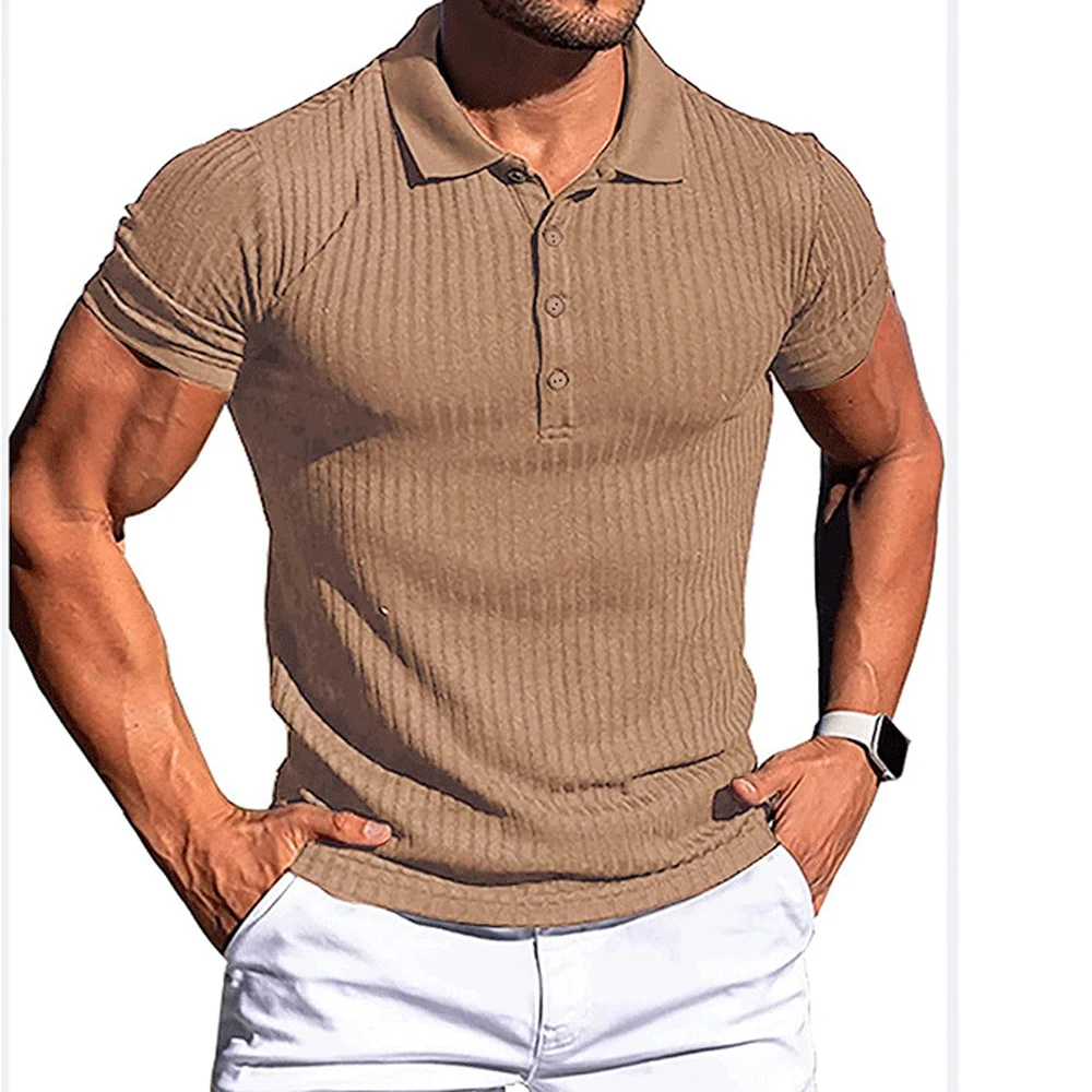 Men Button Slim Knitted T-shirts Summer Casual Short Sleeve Slim Solid Color Knitwear Pullover Tee Shirt Tops BSD-ZT161-animated-img