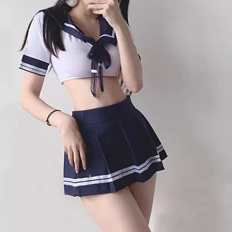 Cosplay Lingerie Costume School Student Uniform Women Midriff-baring Tight Blouse JK Pleated Skirt Porn College Girl Cos Anime-animated-img