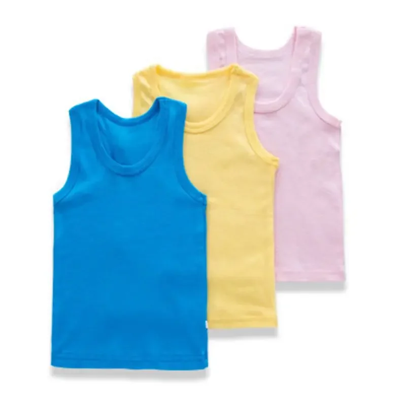 2pcs Children's Clothes Boys Vests Underwear Kids Camisoles Tank Tops Summer Solid Cotton Soft Tanks For Toddler Tees T-shirt-animated-img