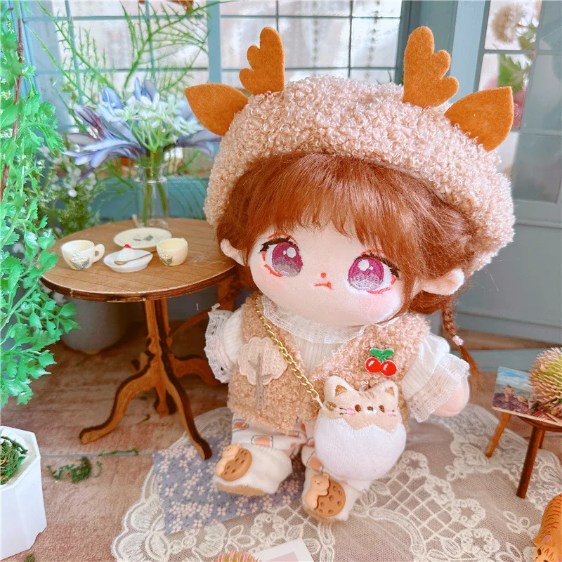 20cm Cute Idol Doll Wear Teddy Cherry Deer Set Clothes Kawaii Stuffed Cotton Plush No Attributes Naked Doll for Girls Kids Gifts-animated-img