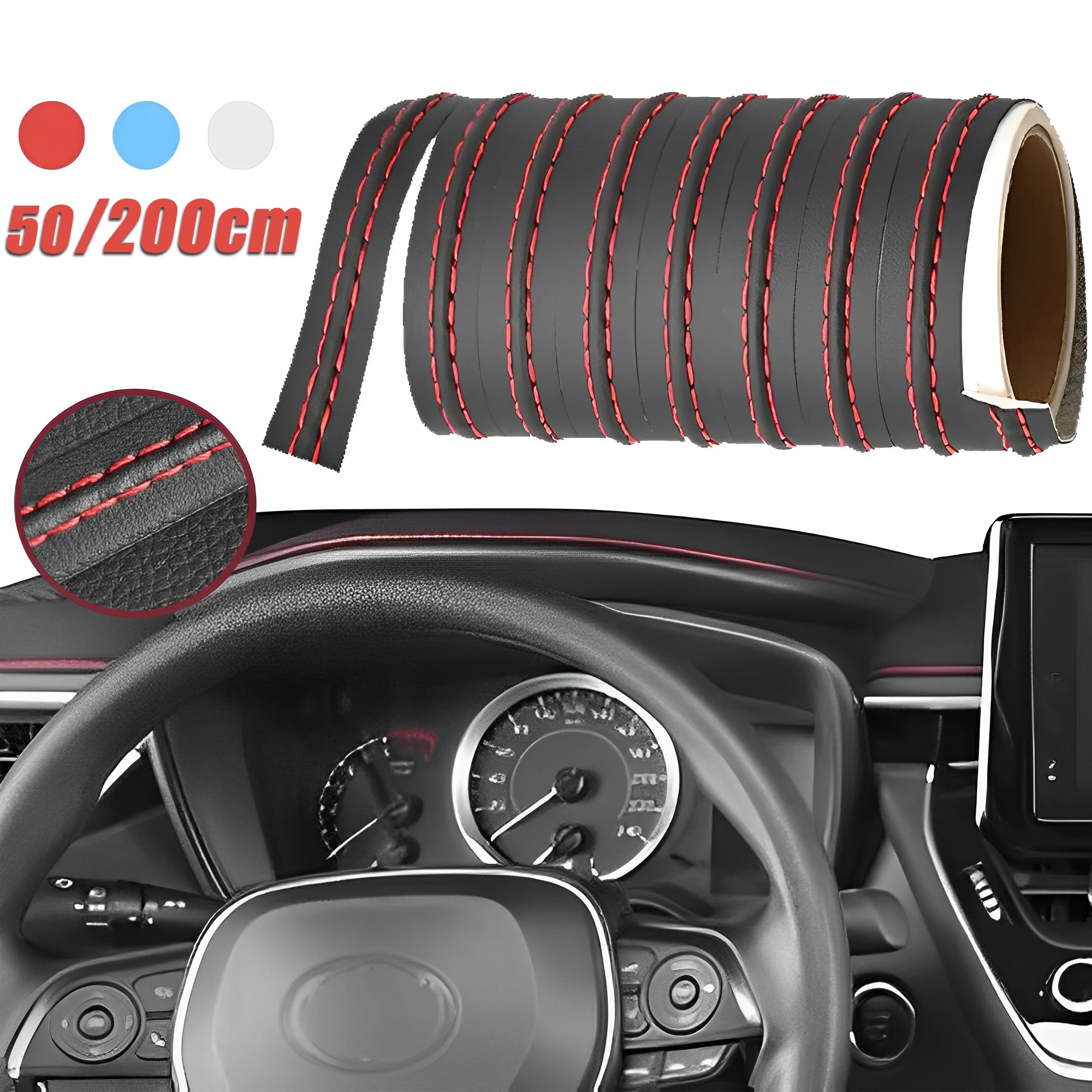 DIY Car Self-adhesive Moulding Trim Decor Line PU Leather Braid Dashboard Strips Car Protection Sticker Car Interior Accessories-animated-img
