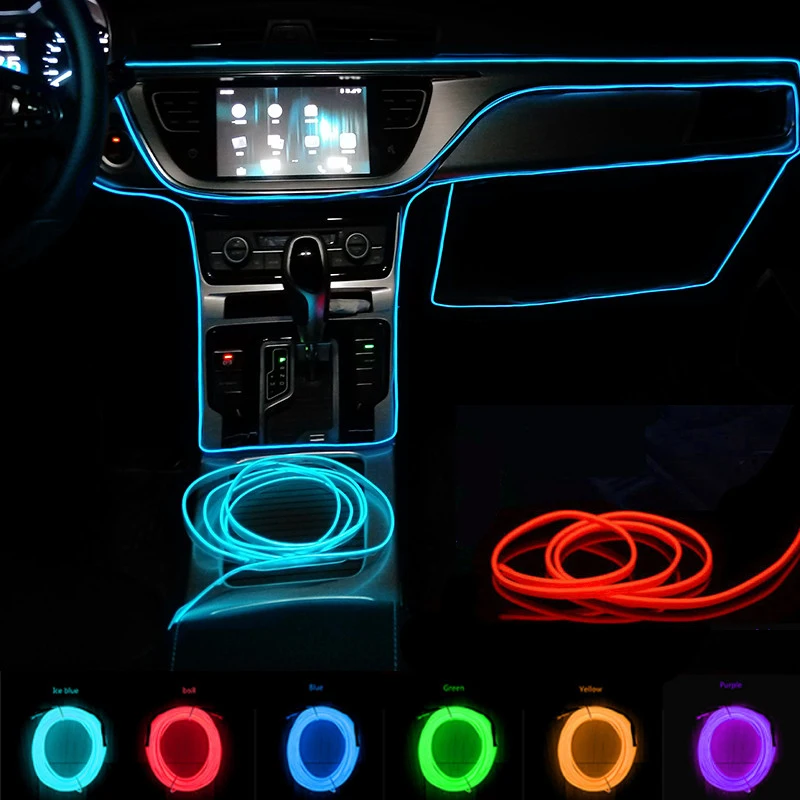 5m Car Interior Accessories Atmosphere Lamp Cold Light Line With USB DIY Decorative Dashboard Console Auto LED Ambient Lights-animated-img