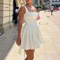 Off White Mini Dress Summer Women Sexy Backless Lace up Bow Tie Elegant Evening Dresses Solid Color Party Birthday Club Sundress preview-1