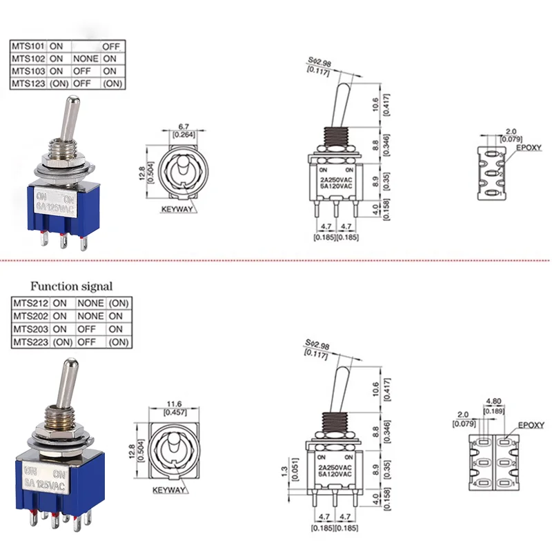 10pcs ON-OFF-ON / ON-ON Miniature Toggle Switches Mini MTS-102 103 202 203 Power Button Switch Car preview-2