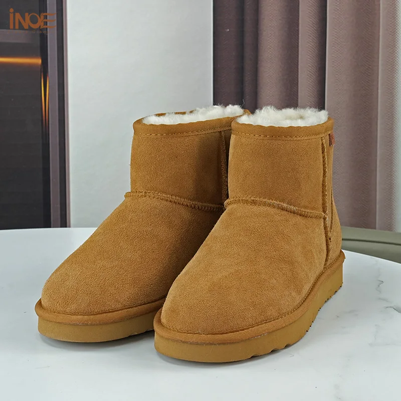 INOE Real Cow Suede Leather Cozy Ankle Ultra Mini Winter Snow Boots For Women Natural Wool Fur Lined Casual Short Warm Shoes-animated-img
