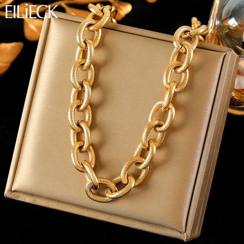 EILIECK 316L Stainless Steel Thick Chain Necklace For Women Fashion New Party Gift Gold Color Neck Chain Waterproof Jewelry-animated-img