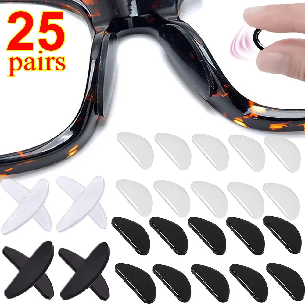 25 Pairs Glasses Nose Pads Adhesive Silicone Nose Pads Non-slip White Thin Nosepads for Glasses Eyeglasses Eyewear Accessories-animated-img