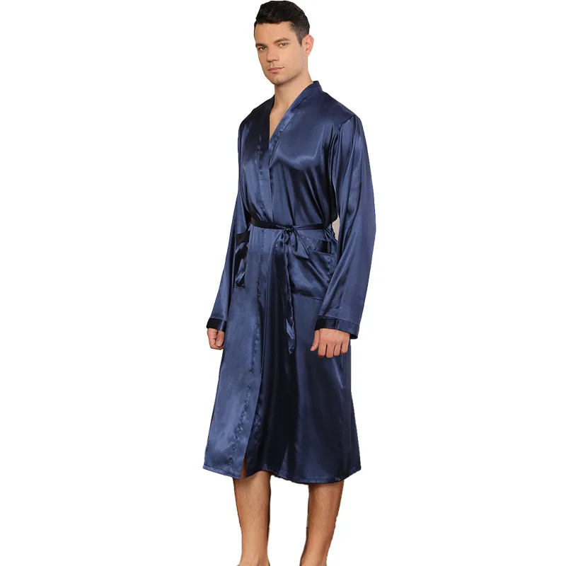 Silk Robe Men Solid Thin Dressing Gown 