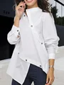 Gymystars Women Clothing White Blouses Casual Commuting Asymmetric Buttoned Split-Front Long Sleeves Simple Tops Female Shirts preview-4