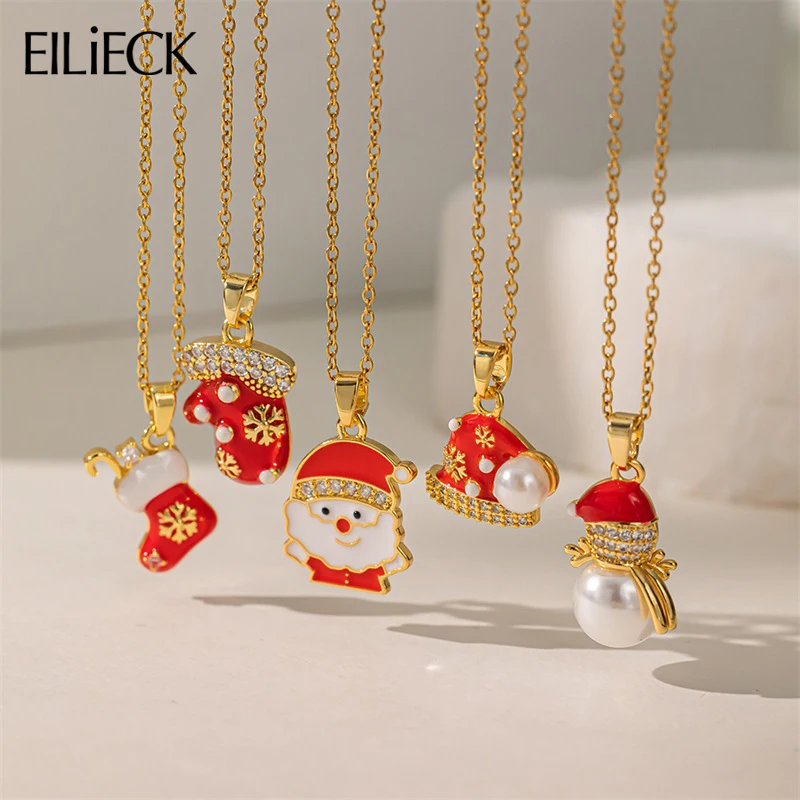 EILIECK 316L Stainless Steel Christmas Pendant Necklace For Women Fashion New Santa Claus Sock Gloves Neck Chain Jewelry Gift-animated-img