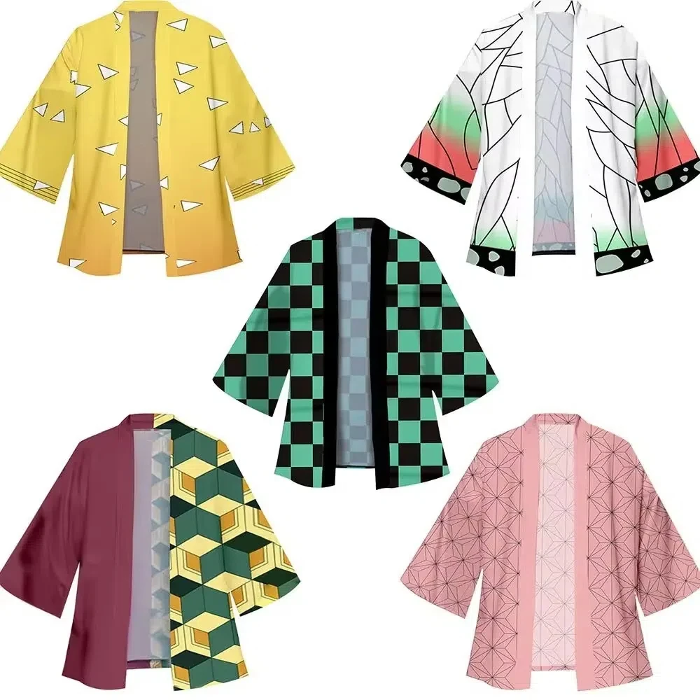 Anime Tanjirou Kamado Cosplay Kimonos for Men Women Japanese Haori Kamade Nezuko Robe Outfits Kochou Shinobu Kimono Summer Cloak-animated-img