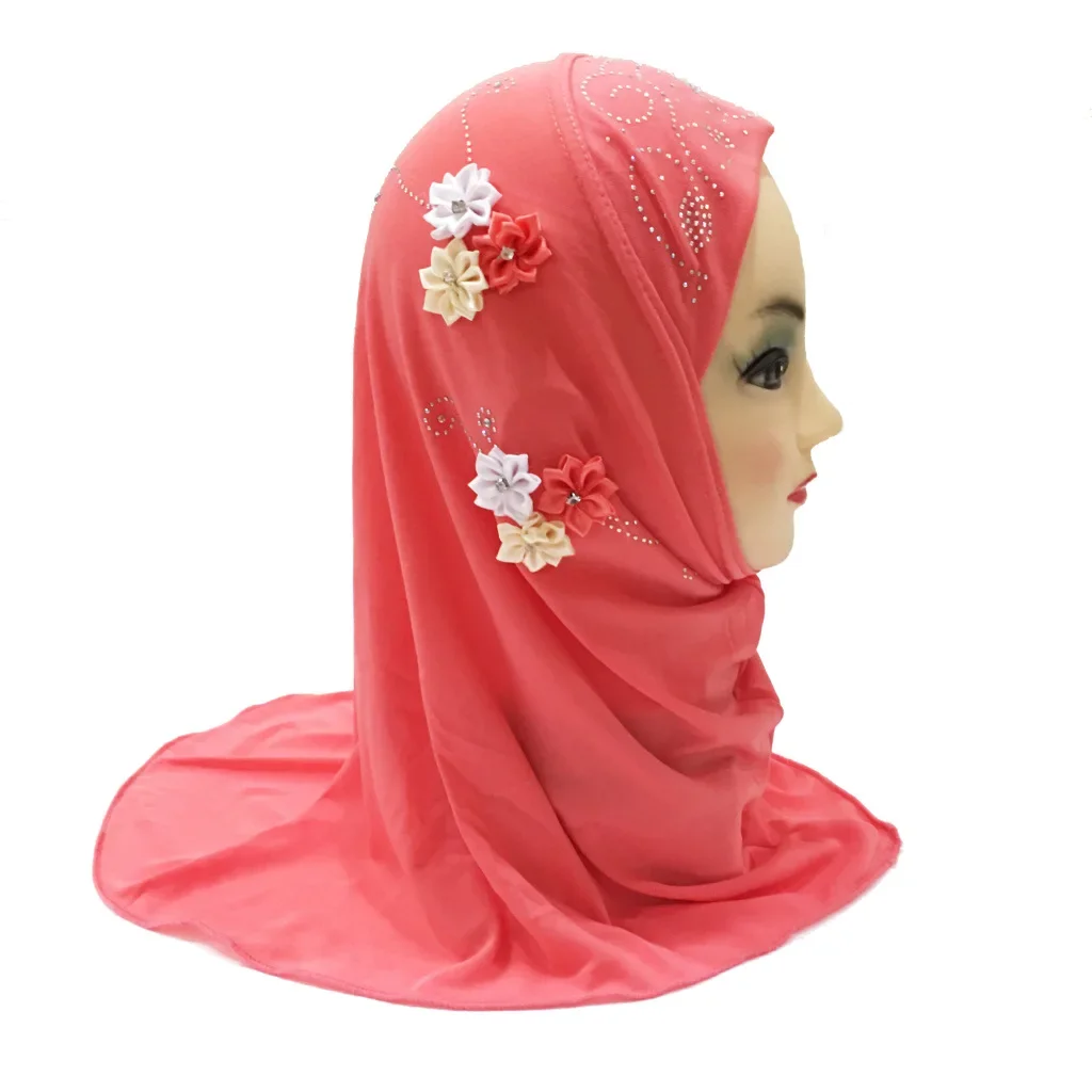 2 To 6 Years Girl Wearing Headscarf, Six Flowers Hijabs Cap,Ccotton Hijab Scarf, Head Scarf Headwraps-animated-img