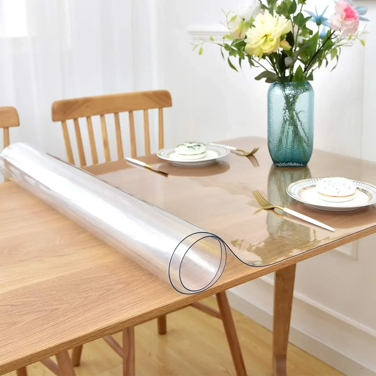 Vinyl PVC Rectangle Table Cloth Protector Oil Spill Proof Wipe Clean Table Cover for Dining Table Parties & Camping-animated-img