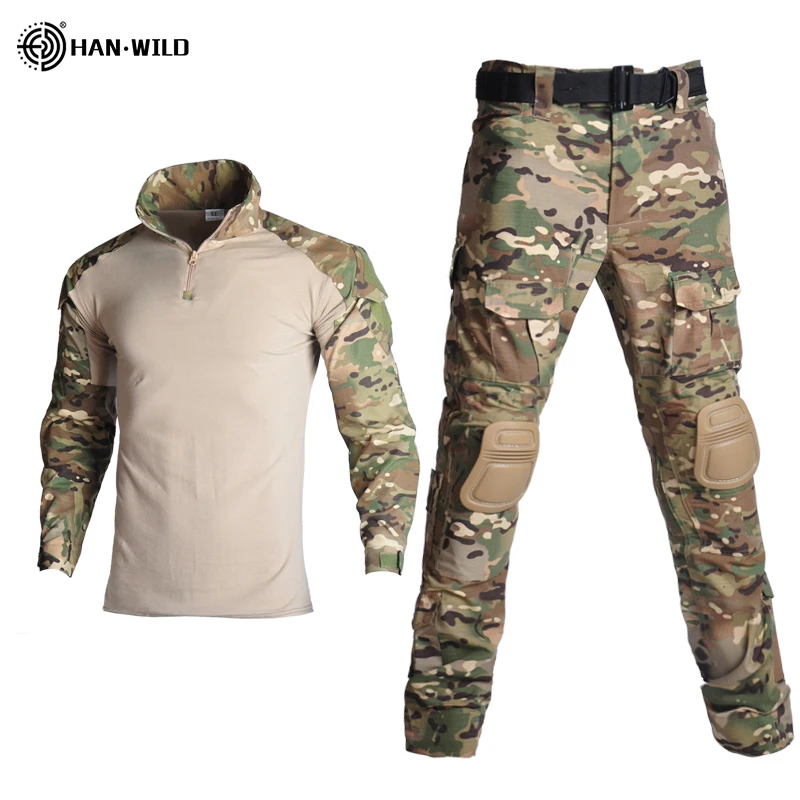 HAN WILD Outdoor Climbing Uniform Camouflage Suit Tactical Shirt Combat Pants Airsoft Paintball Equipment Clothes Plus 8XL-animated-img