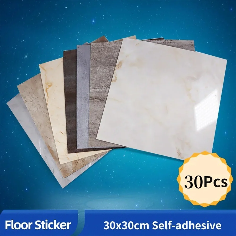 30pcs PVC Flat Imitation Marble Tile Floor Stickers 30*30cm Self-adhesive Wall Stickers Waterproof Bathroom Living Room Decals-animated-img