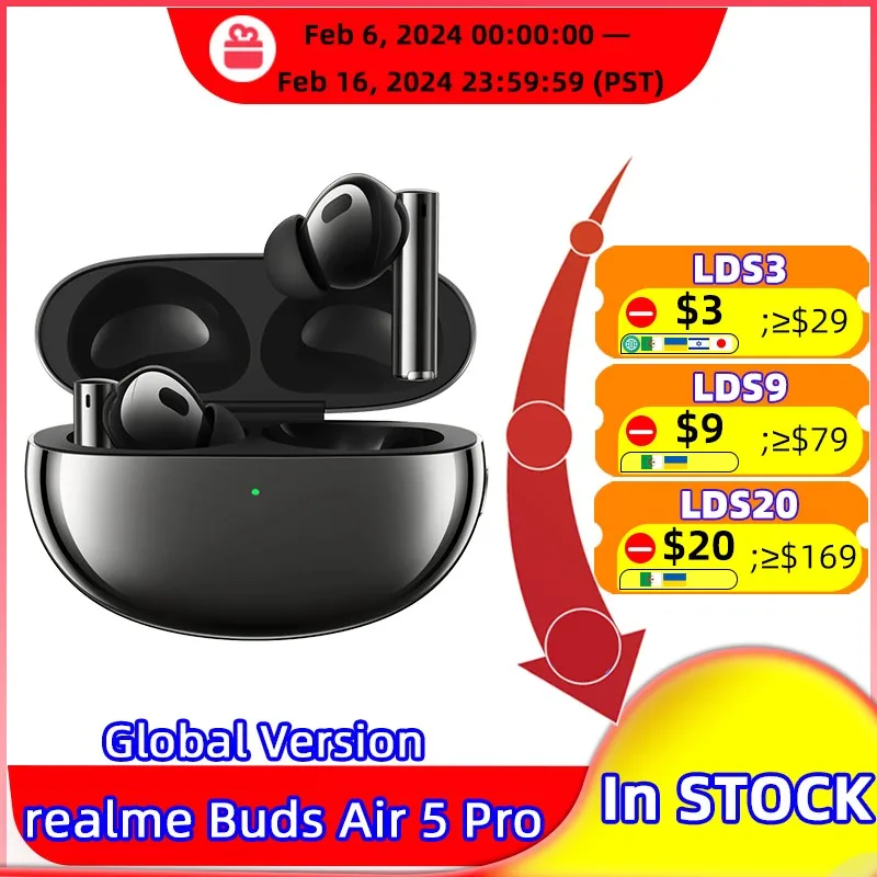 Cheap Global Version Realme Buds Air 5 Pro TWS Earphone 50dB Active Noise  Cancelling Bluetooth 5.3 Wireless HiFi Headphone