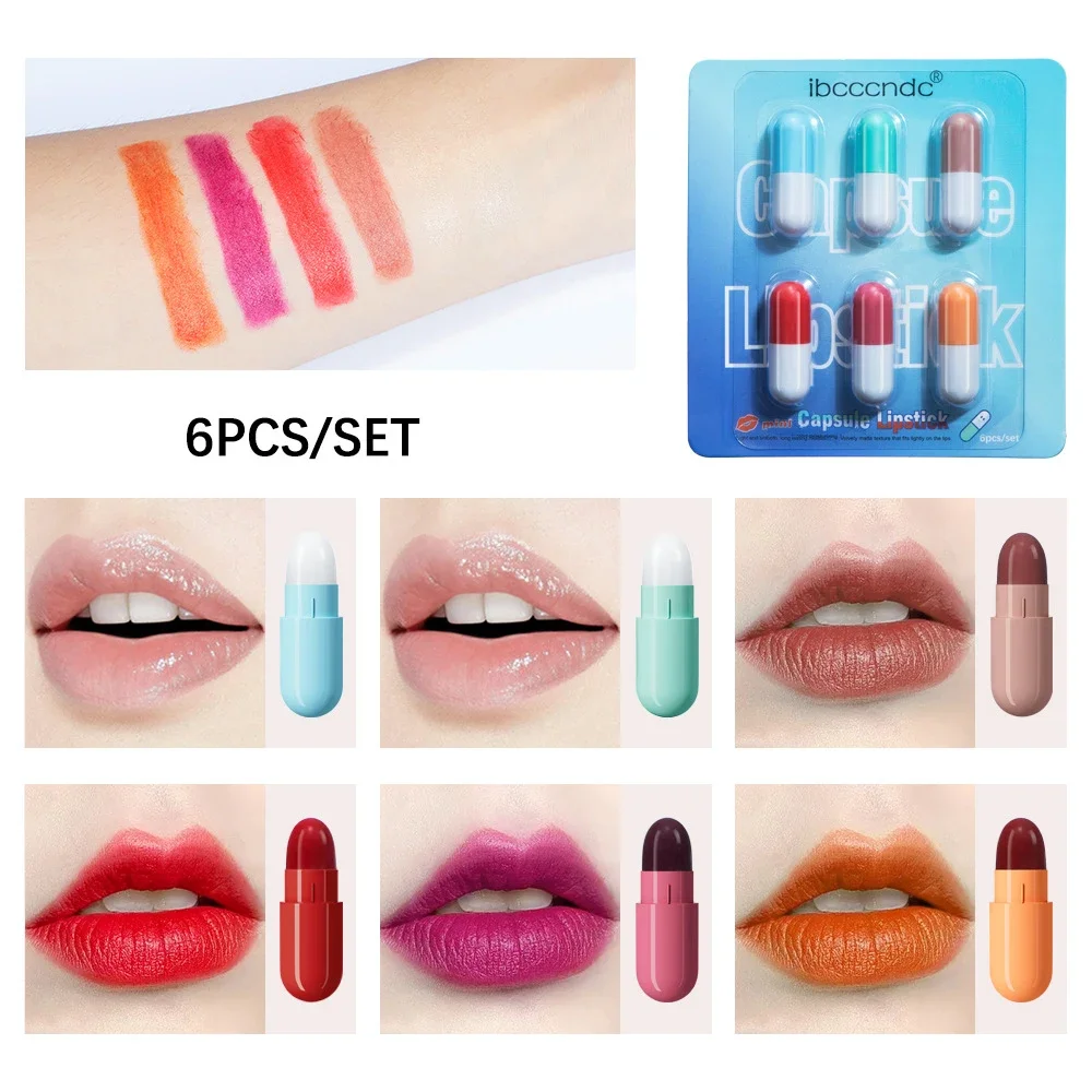 Mini 1/3/6/10pcs Capsule Lipstick Set Waterproof Non-stick Cup Carry Pill Lipstick Novelty Lips Makeup DIY Lipstick for Women-animated-img