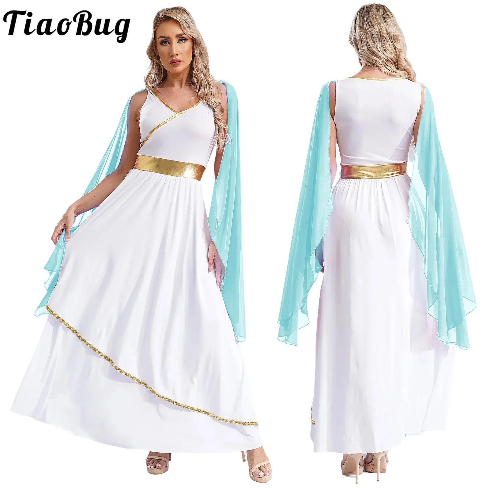 Womens Liturgical Praise Dance Dress Halloween Ancient Greek Deity Queen Roleplay Dress Roman Princess Cosplay Robe Gown Costume-animated-img