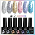 LILYCUTE 7ml 6Pcs/Set Glitter Gel Nail Polish Vernis Semi Permanent Glitter Polish DIY Nail Art Soak Off LED UV Gel