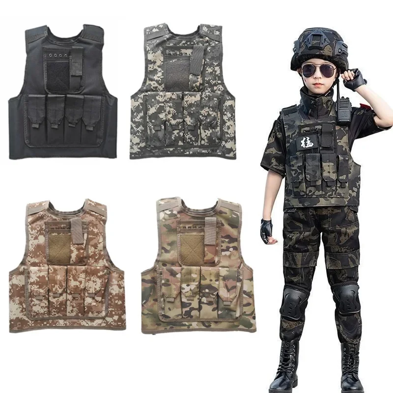 Tactical Kids Airsoft Vest Children Combat Outdoor CS Vests Paintball Camouflage Waistcoat Shooting Protect Gear Sniper Uniform-animated-img