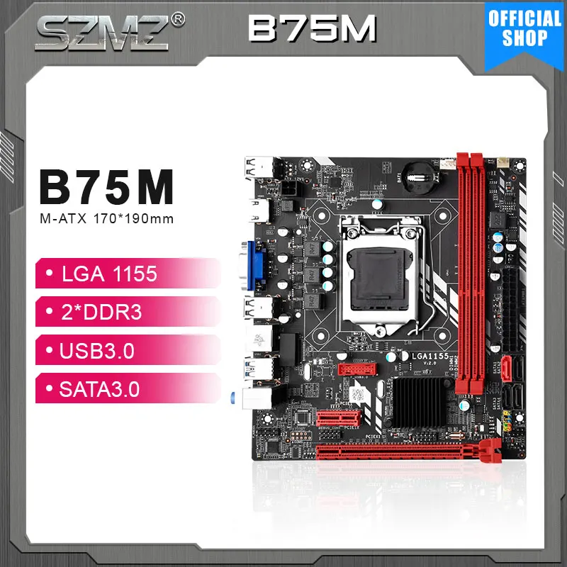 SZMZ B75 Motherboard LGA 1155 Desktop Motherboards support USB3.0 SATA3 Base plate Main board ddr3 placa 1155 ddr3 B75M LGA1155-animated-img