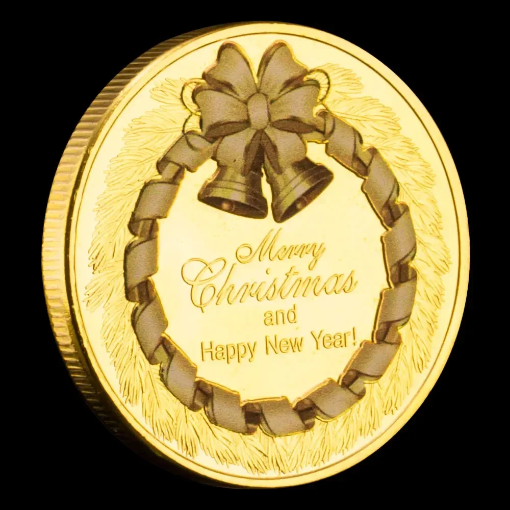 Home Decorations Merry Christmas and Happy New Year Santa Claus Wishing Golden Plated Coin Souvenirs Special Present for Kids-animated-img