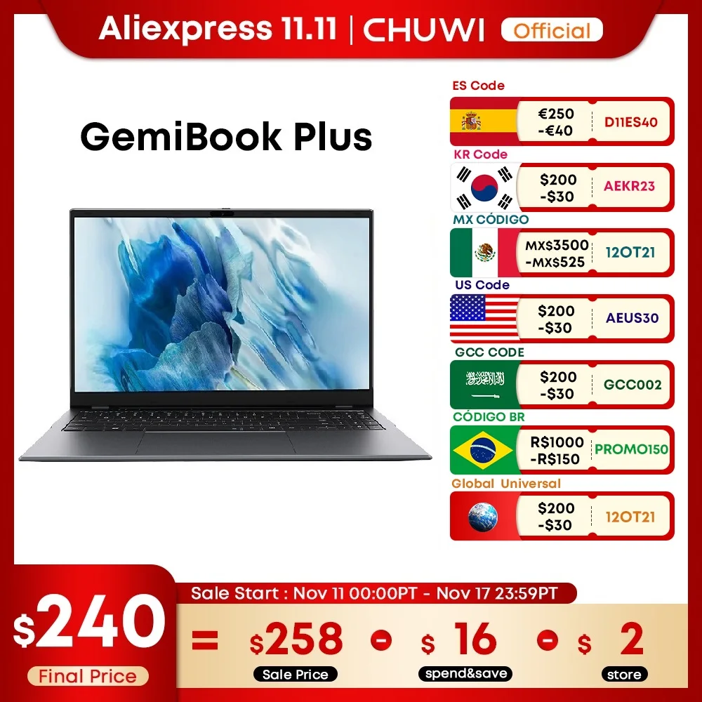 CHUWI 15.6'' GemiBook Plus Laptop Computer, Windows 11 Laptop 12th