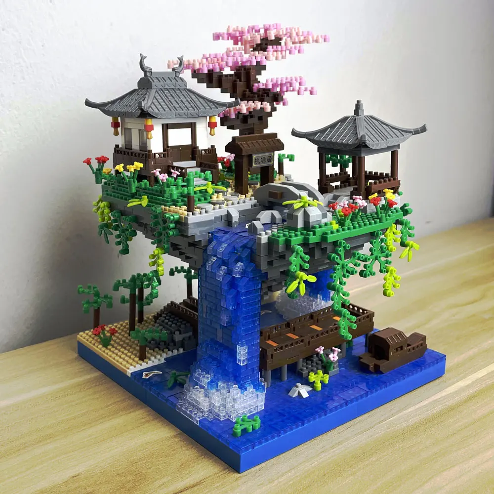 Taohuatan Lake Themed Micro Brick Building Blocks Set Adult Creative Toys Unique Chinese Landscape Model Bricks with LED Light-animated-img