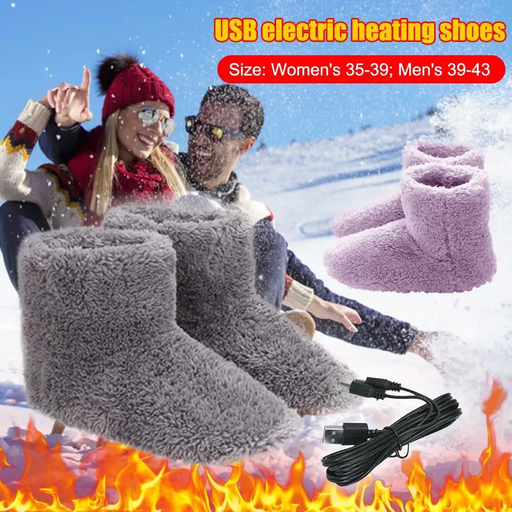 Winter USB Electric Heating Shoes for Women Men Comfortable Plush Foot Warmer Washable Heated Shoes Indoor Outdoor Warm Shoes-animated-img