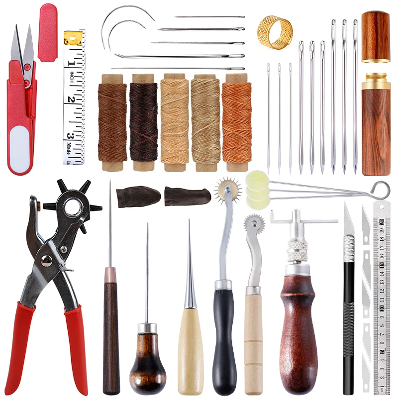 LMDZ Professional Leathercraft Tools Kit With Cutting Knife Waxed Thread  Sewing Needles Leather Punch Tools Accessories For DIY