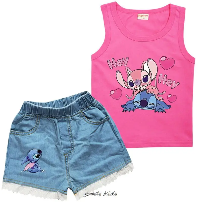 Summer Children's Clothes Sets Lilo And Stitch Boys And Girls T-shirt and Jeans Pants 2 pieces Baby Clothing Sets-animated-img