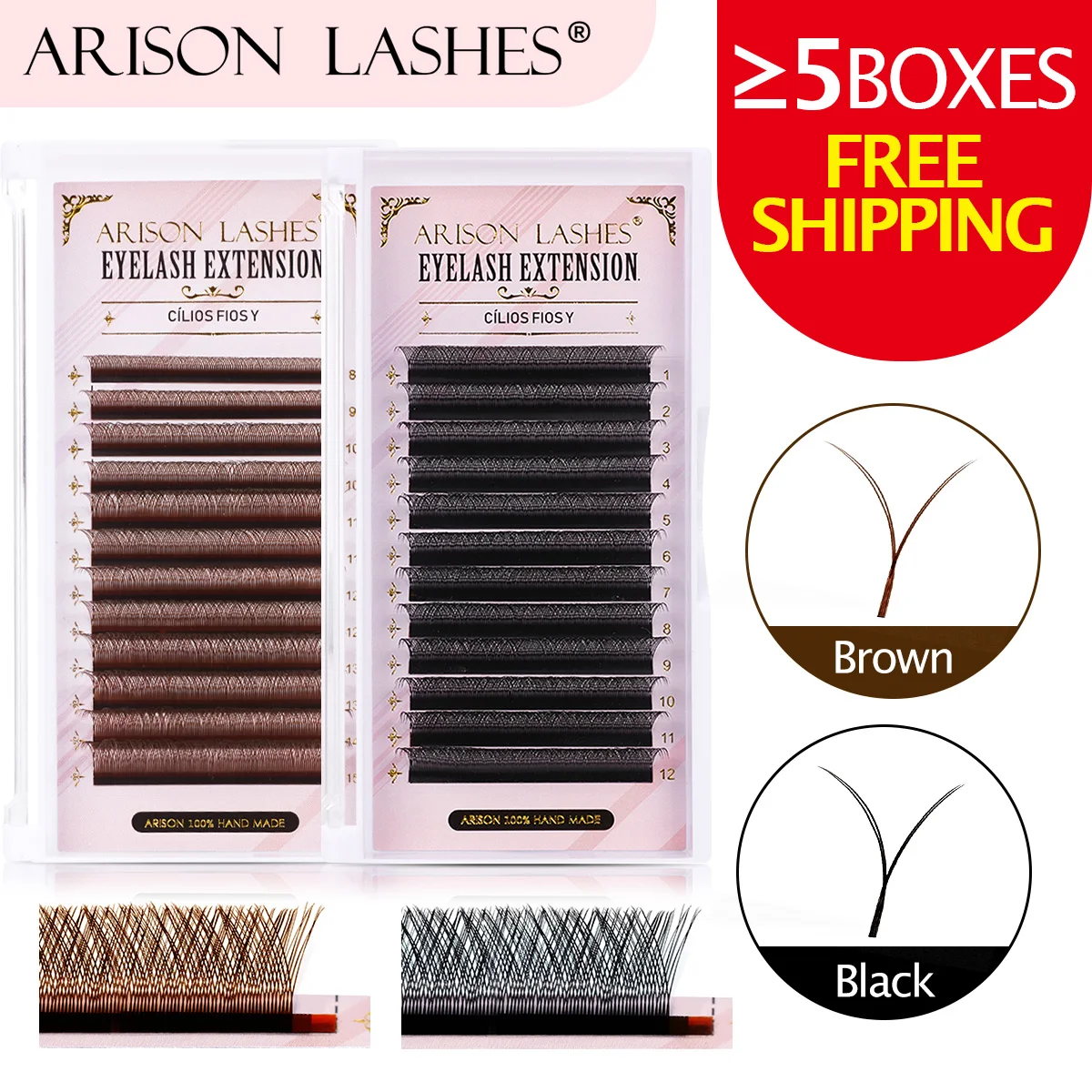 ARISON YY Lashes Black Brown Soft Invividual Eyelashes Y Shape Volume Eyelash Extension Double Tip Eye Lash Cilios YY Wholesale-animated-img