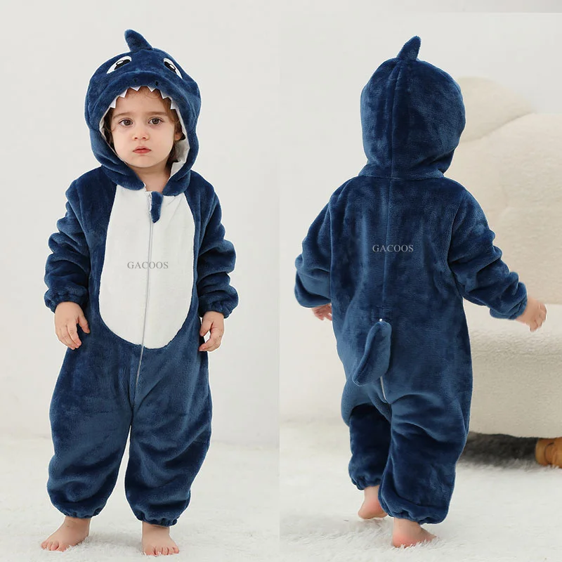 Shark Halloween Costumes Baby Kigurumi Cat Dinosaur Pajamas Winter Pyjamas Baby One-piece Jumpsuits Animal Kids Flannel Clothes-animated-img