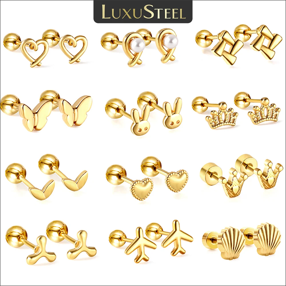 LUXUSTEEL Mini Cute Stainless Steel Stud Earrings Women Girls Heart Butterfly Rabbit Helix Ear Cartilage Piercing Jewelry Gifts-animated-img